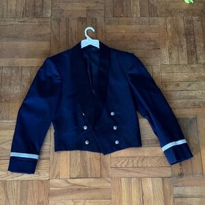 Navy Blue Double-Breasted Jacket with Silver Accents